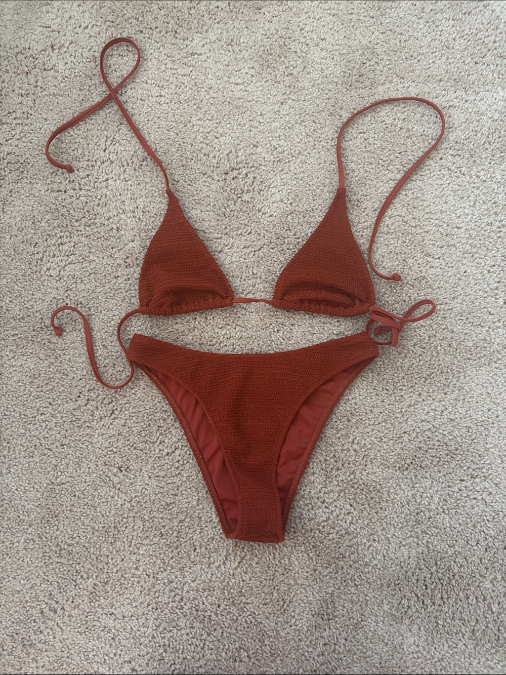 PacSun Rust Red Textured Triangle Bikini Set
